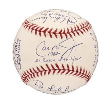 American League Rookie of the Year Multi-Signed Baseball with 15 Signatures including Ripken and McDougald  
